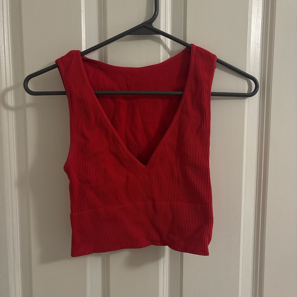 Red Sleeveless Ribbed Top